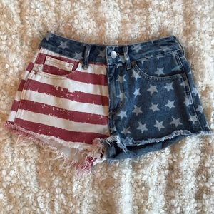 American flag print high waisted shorts